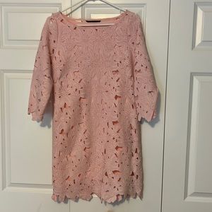 Beautiful midlength light pink dress with cut out fabric and liner. Like new